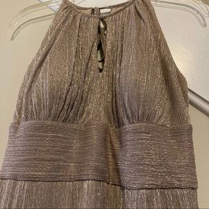 R&M Richards Metallic Halterneck Gown with Thigh Split